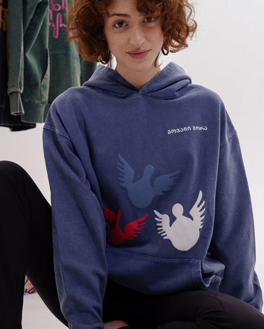 ჰუდი - 100% მჟავათი გარეცხილი ბამბა - ანგელოზები - ლურჯი