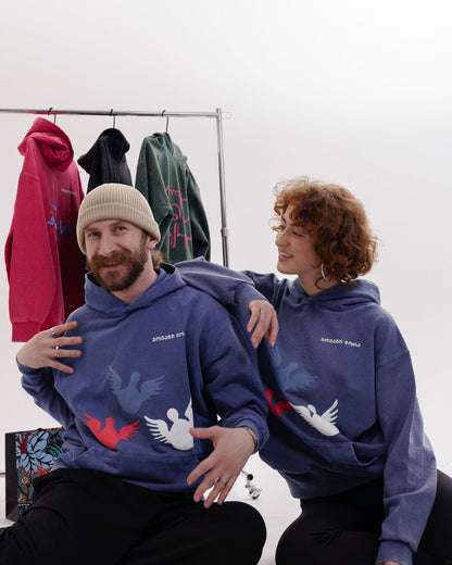 ჰუდი - 100% მჟავათი გარეცხილი ბამბა - ანგელოზები - ლურჯი