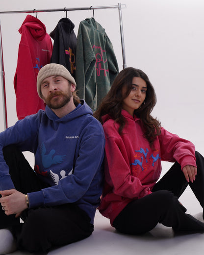 ჰუდი - 100% მჟავათი გარეცხილი ბამბა - ანგელოზები - ლურჯი