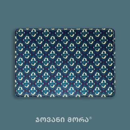 Green vegan leather passport holder with Beloved Georgian textile ornament by Giovanni Morra
