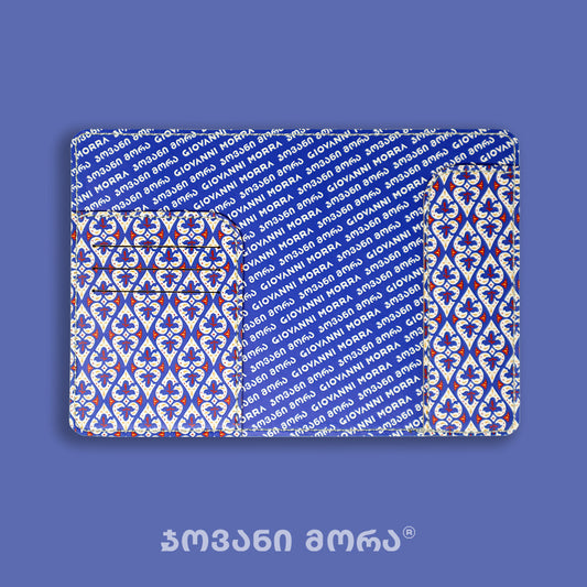 Blue vegan leather passport holder with Affection print by Giovanni Morra