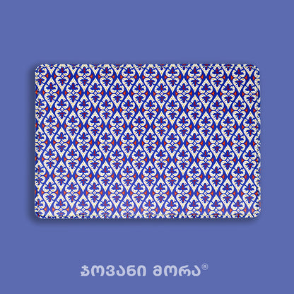 Blue vegan leather passport holder with Affection Georgian ornament print by Giovanni Morra