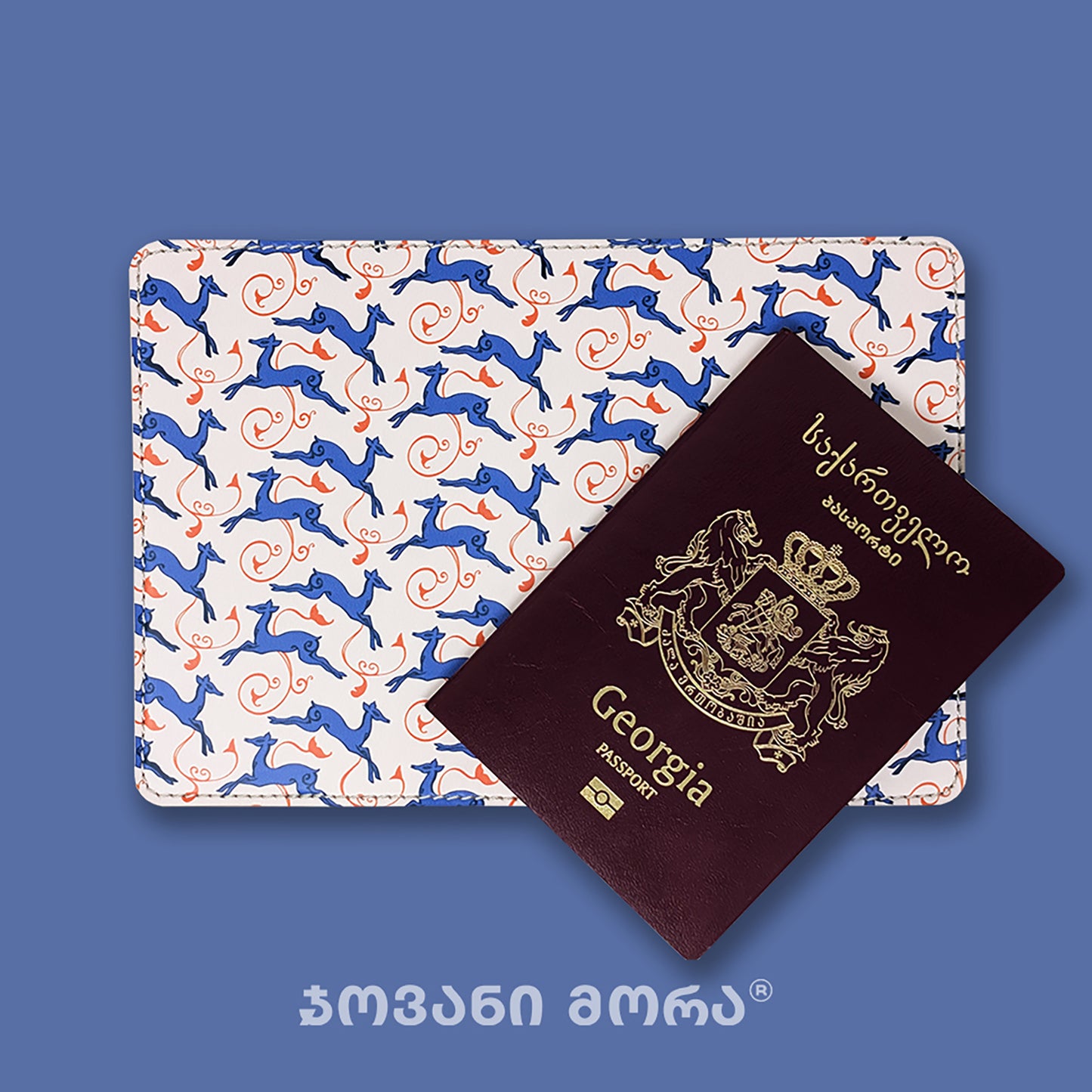Beige Deer’s Leap passport holder with Georgian passport