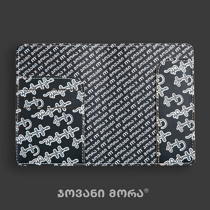 Inside view of black and white Live Your Own Life passport holder by Giovanni Morra