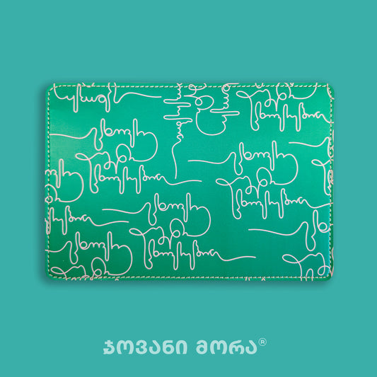 Green and pink vegan leather passport holder with Live Your Own Life print by Giovanni Morra