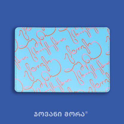 Light blue and pink vegan leather passport holder with Live Your Own Life print by Giovanni Morra