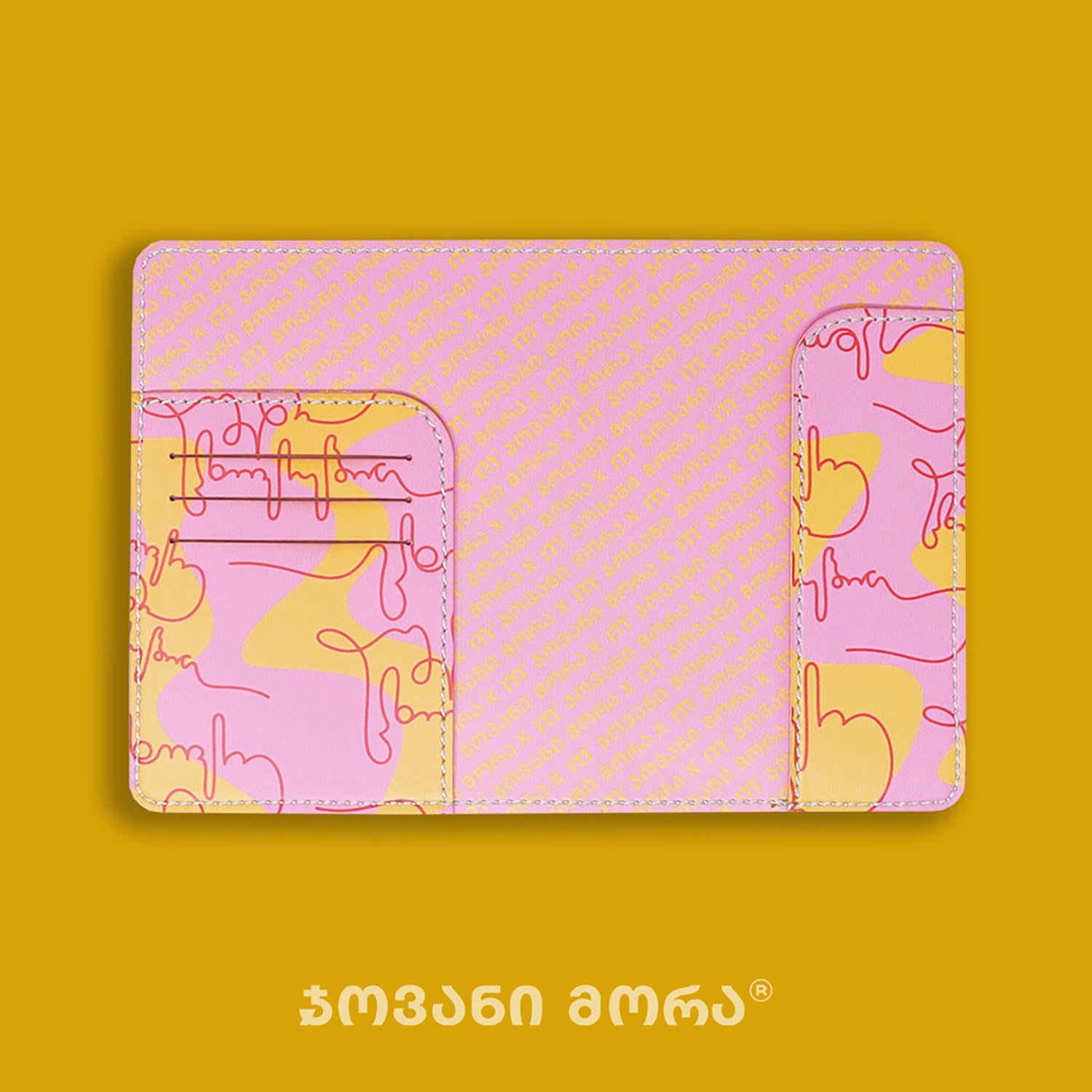 Inside view of pink, yellow, and red Live Your Own Life passport holder by Giovanni Morra