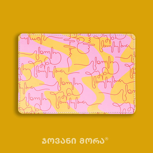 Pink, yellow, and red vegan leather passport holder with Live Your Own Life print by Giovanni Morra