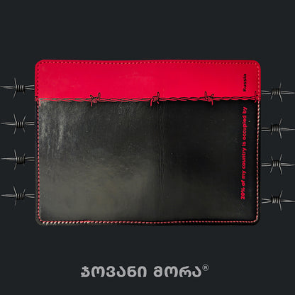 Black and red vegan leather passport holder with Occupation print by Giovanni Morra