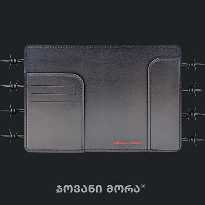 Inside view of black and brown Occupation passport holder by Giovanni Morra