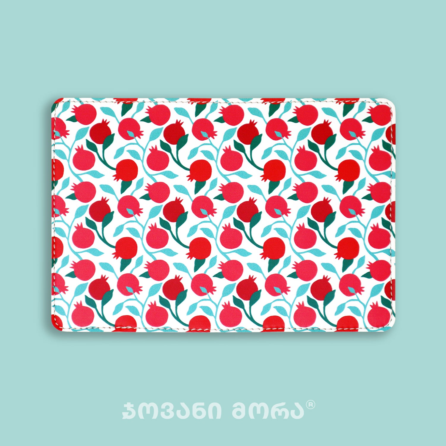 White vegan leather passport holder with pomegranates print by Giovanni Morra