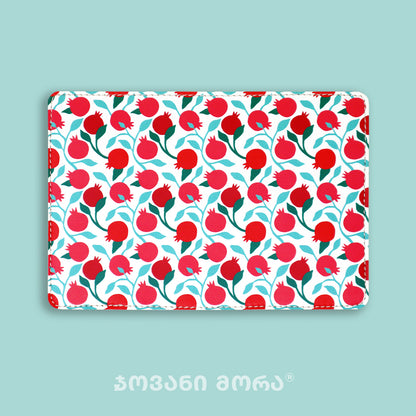 White vegan leather passport holder with pomegranates print by Giovanni Morra