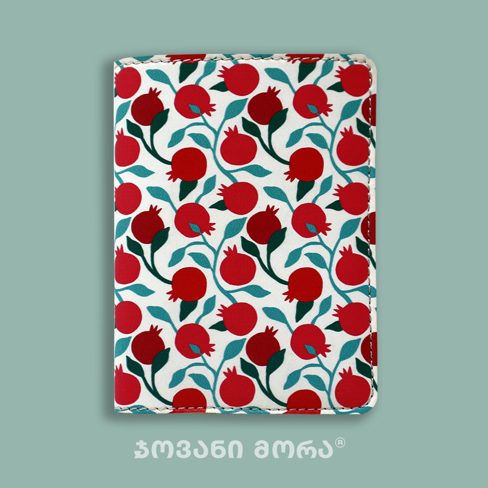 Passport Holders - Vegan Leather - Pomegranates - White