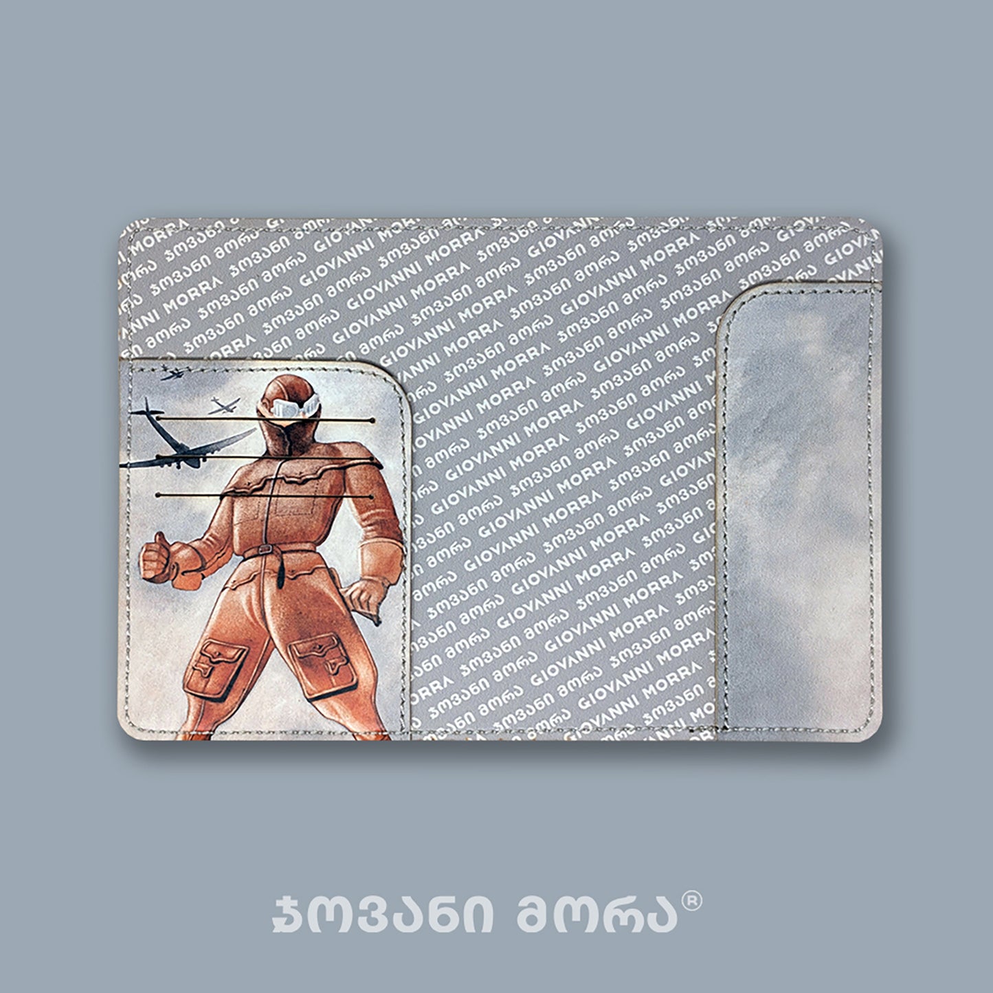 Inside view of beige Flying Painter passport holder by Giovanni Morra