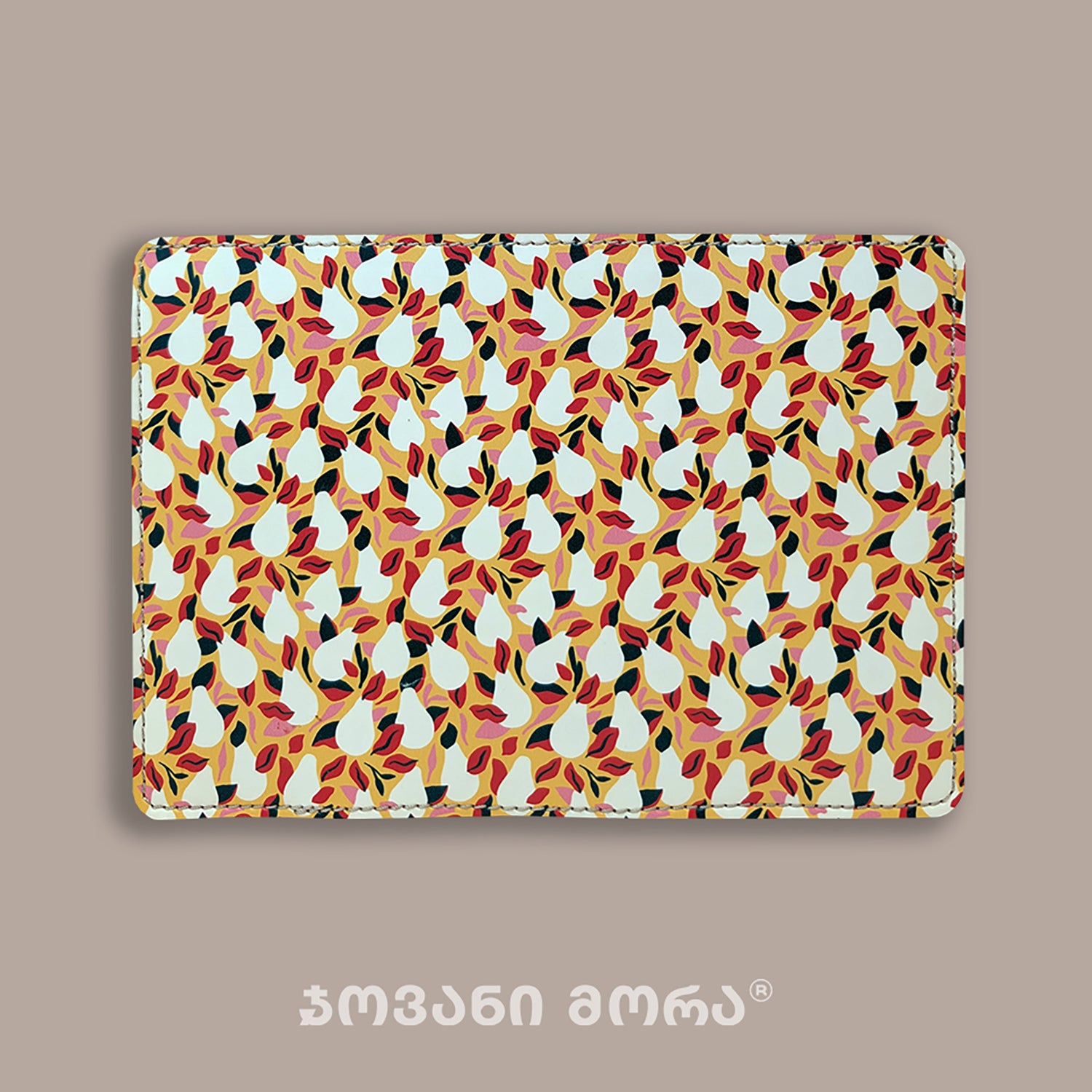 Yellow and white vegan leather passport holder with Pears print by Giovanni Morra