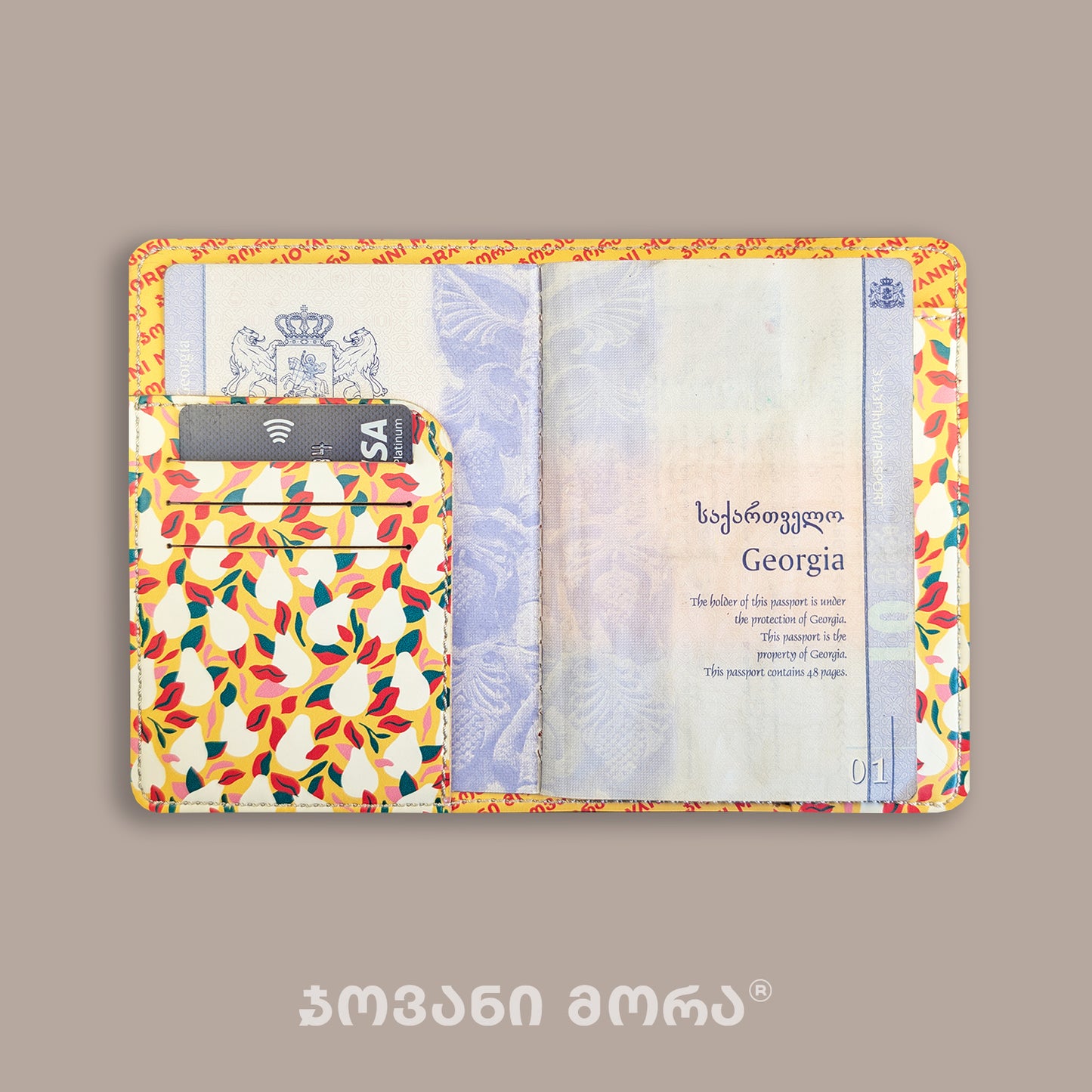 Inside view of Pears passport holder with Georgian passport