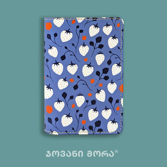 Passport Holders - Vegan  Leather - Strawberries - Sky Blue - White