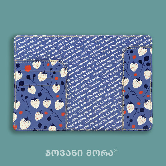 Passport Holders - Vegan  Leather - Strawberries - Sky Blue - White