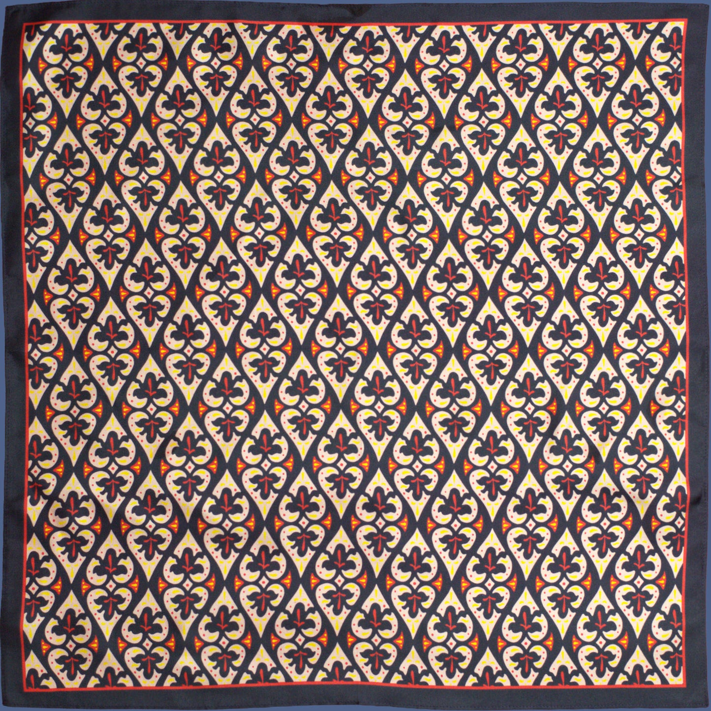 Black natural silk scarf with Affection Georgian ornament