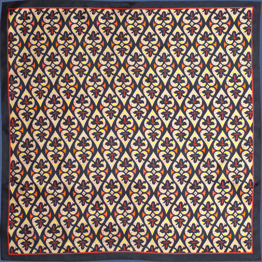 Black natural silk scarf with Affection Georgian ornament