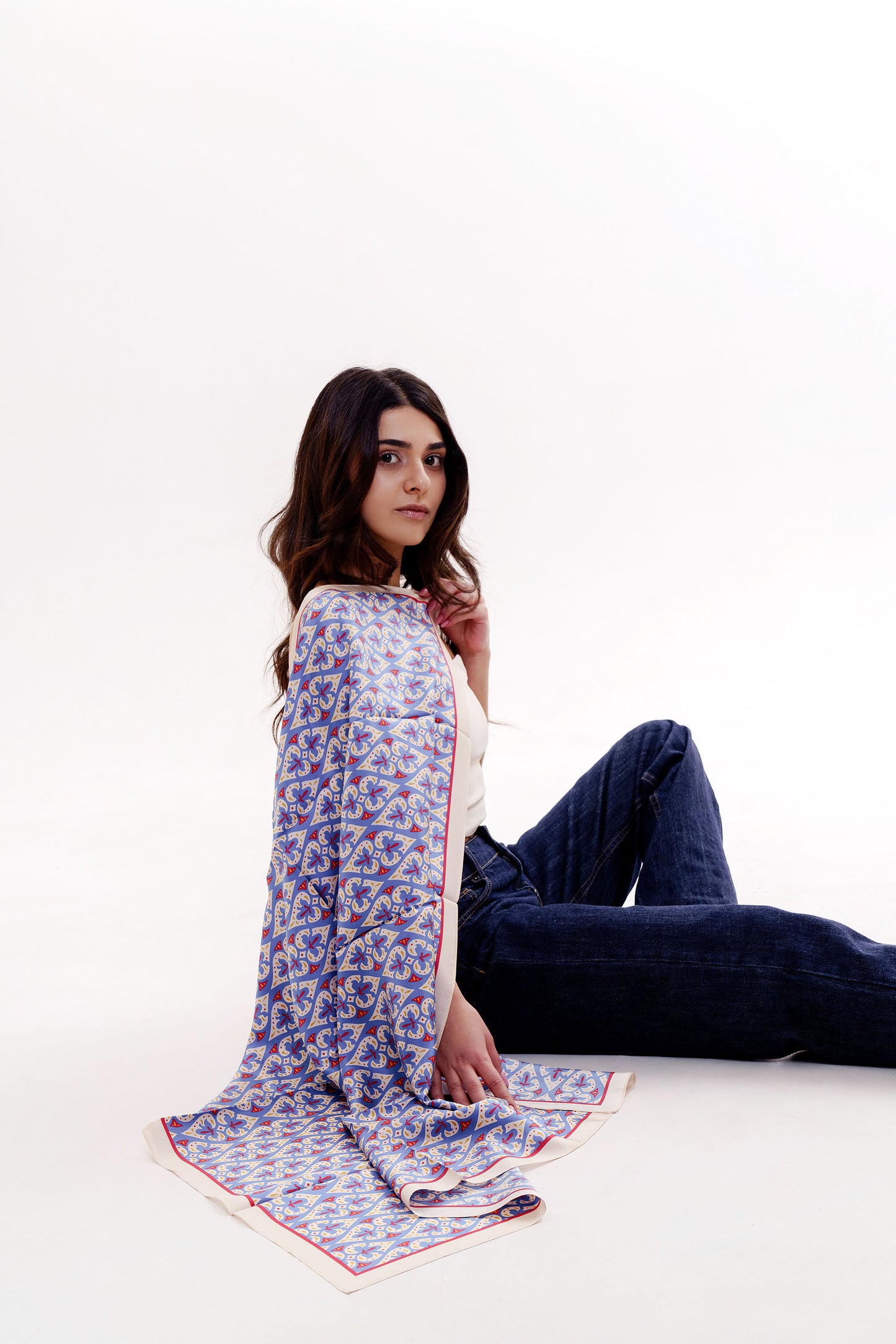 შარფები - ნატურალური აბრეშუმი - სიყვარული - ცისფერი