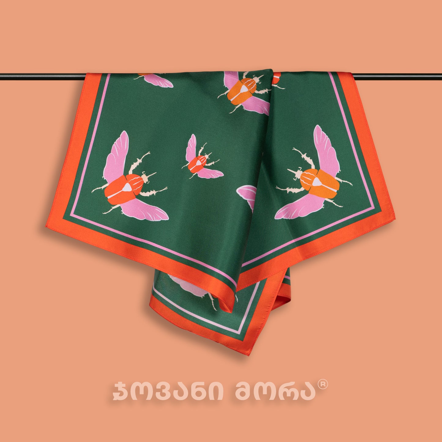 შარფები - ნატურალური აბრეშუმი - გიგანტური ხოჭოები - მწვანე