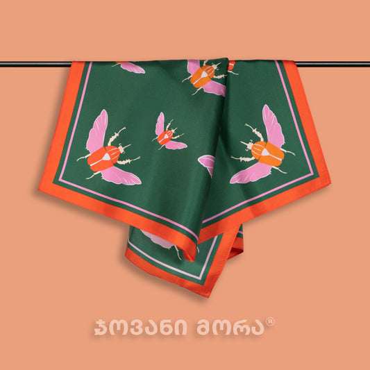 შარფები - ნატურალური აბრეშუმი - გიგანტური ხოჭოები - მწვანე