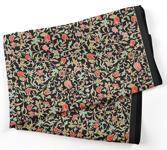 შარფები - ნატურალური აბრეშუმი - ღამის ბაღი - შავი