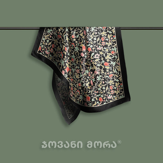 Scarf - Night Garden - Natural Silk - Black