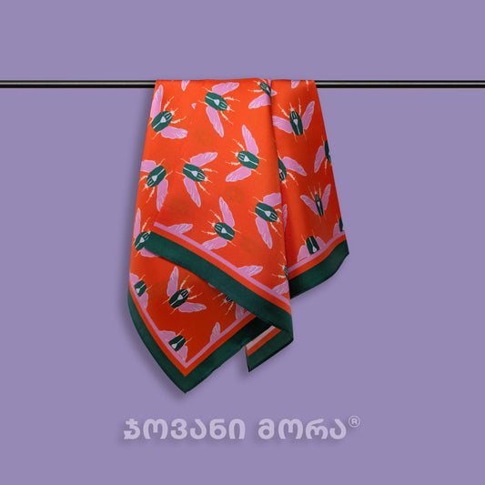 შარფები - ნატურალური აბრეშუმი - ხოჭოები - წითელი