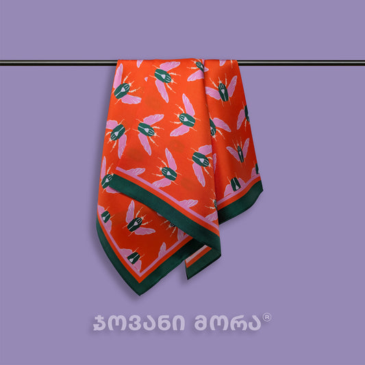 Scarf - Beetles - Natural Silk - Red