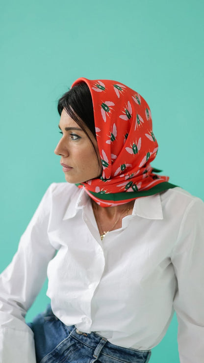 შარფები - ნატურალური აბრეშუმი - ხოჭოები - წითელი