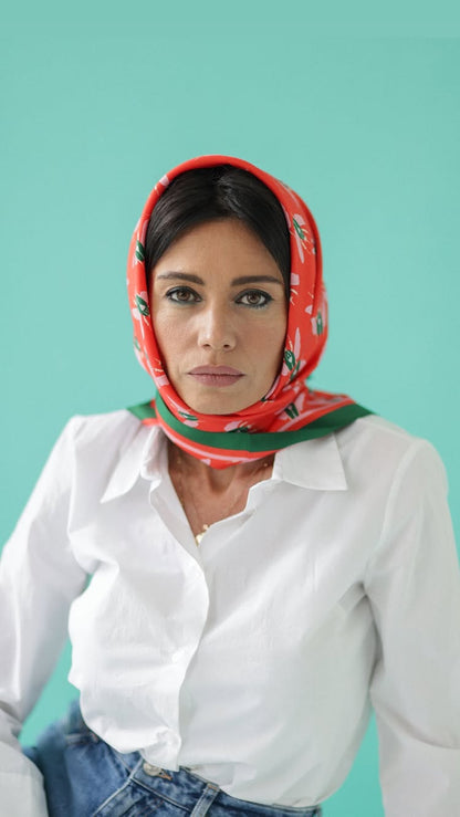 შარფები - ნატურალური აბრეშუმი - ხოჭოები - წითელი