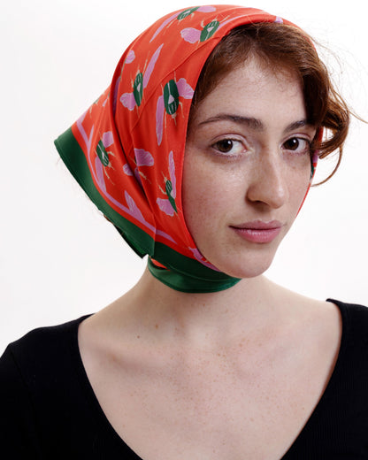 შარფები - ნატურალური აბრეშუმი - ხოჭოები - წითელი