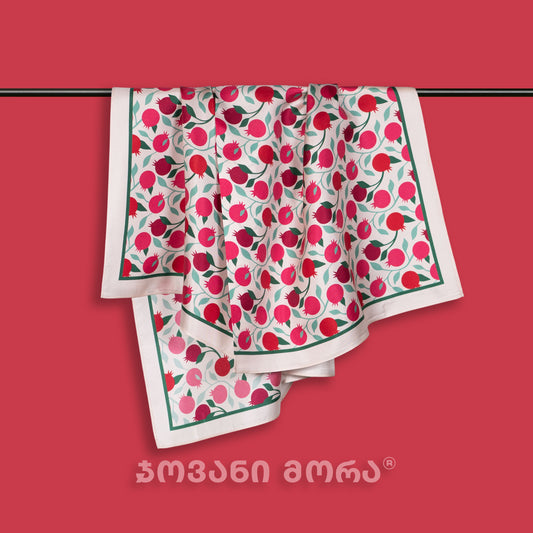 Scarves - Natural Silk - Pomegranates - White