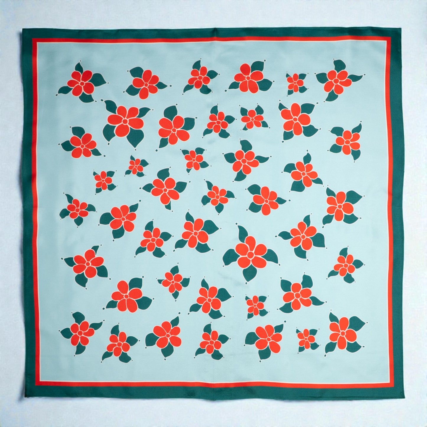 Scarves - Natural Silk - Red Lotus - Sky Blue