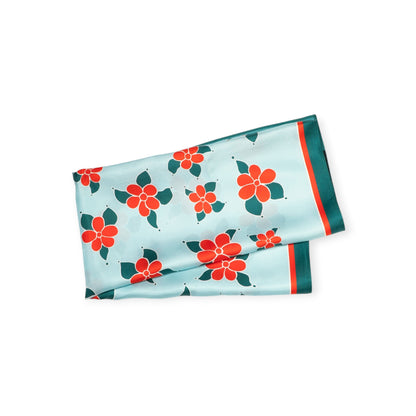 Scarves - Natural Silk - Red Lotus - Sky Blue