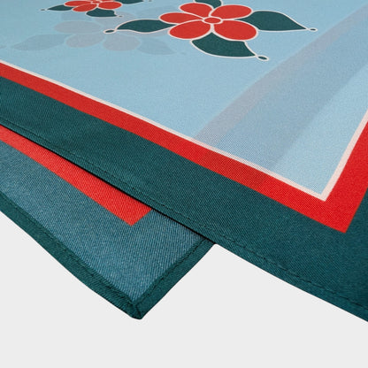 Scarves - Natural Silk - Red Lotus - Sky Blue