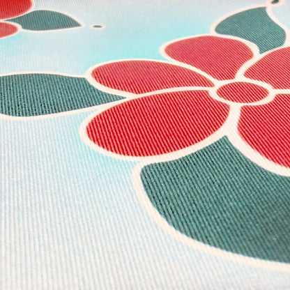 Scarves - Natural Silk - Red Lotus - Sky Blue