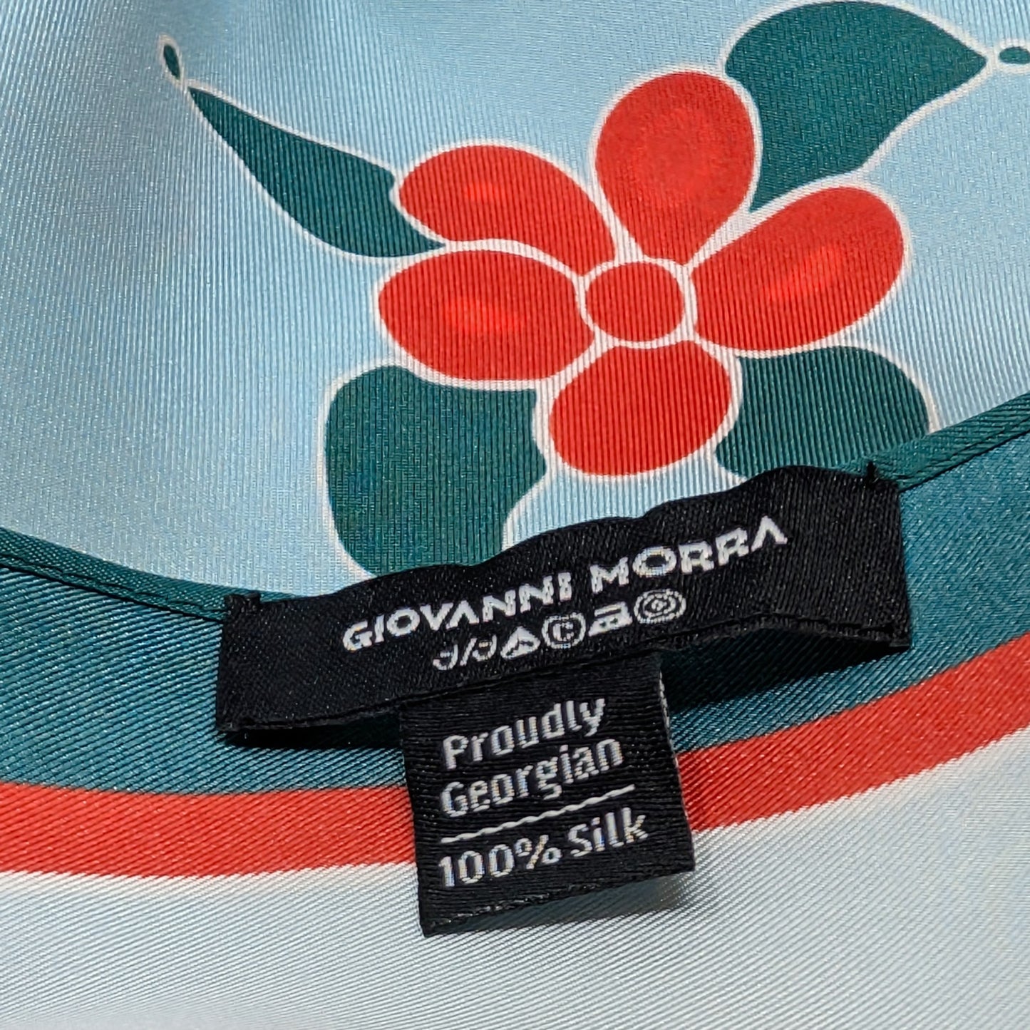 Scarves - Natural Silk - Red Lotus - Sky Blue