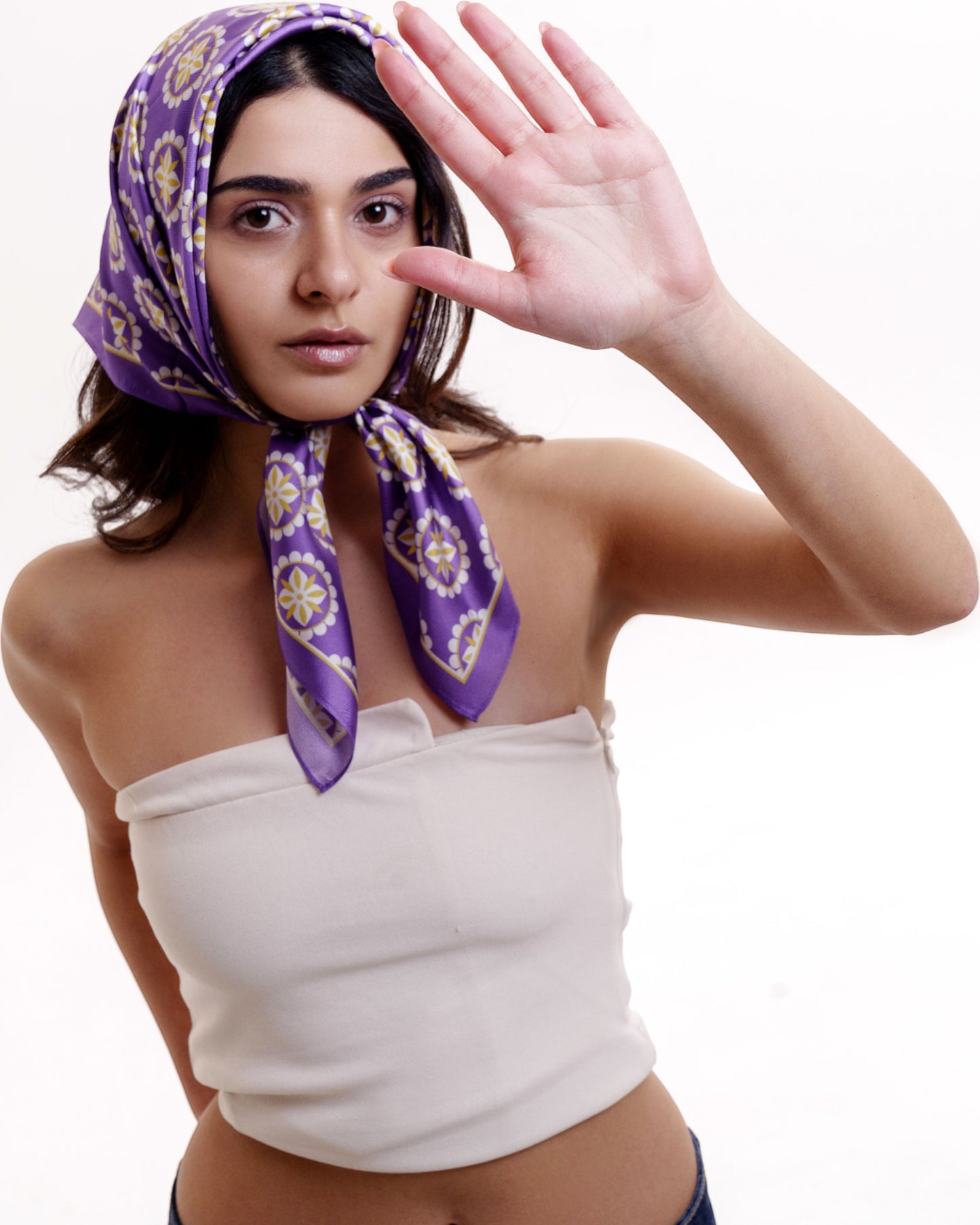 Scarves - Natural Silk - Royal Flower - Purple