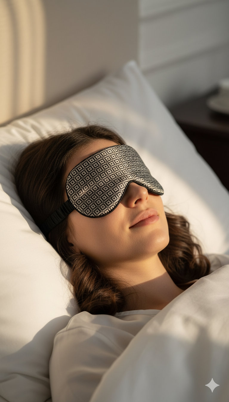 ძილის ნიღბები - ნატურალური აბრეშუმი - დილის ვარსკვლავი - შავი