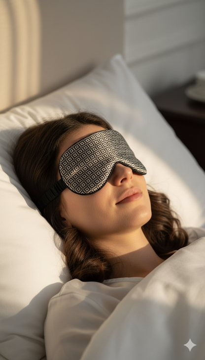 ძილის ნიღბები - ნატურალური აბრეშუმი - დილის ვარსკვლავი - შავი