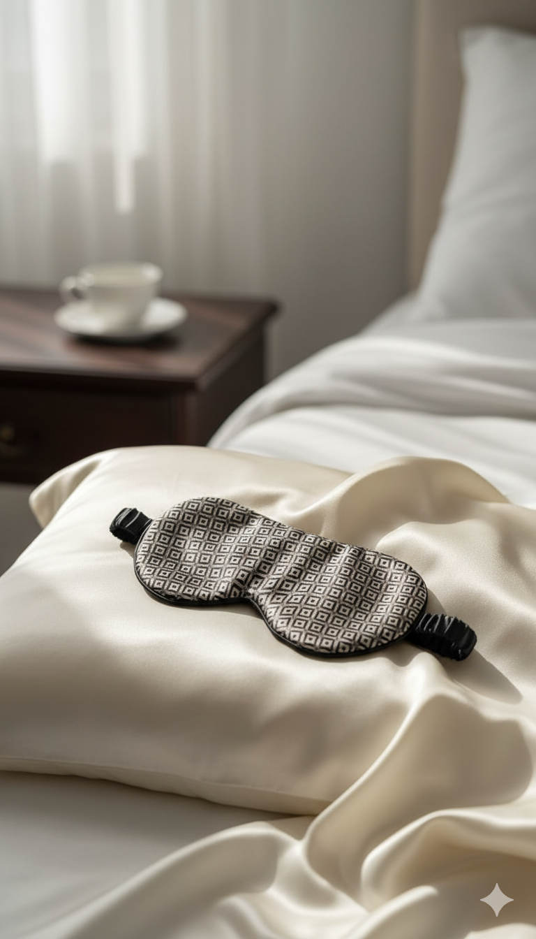 ძილის ნიღბები - ნატურალური აბრეშუმი - დილის ვარსკვლავი - შავი