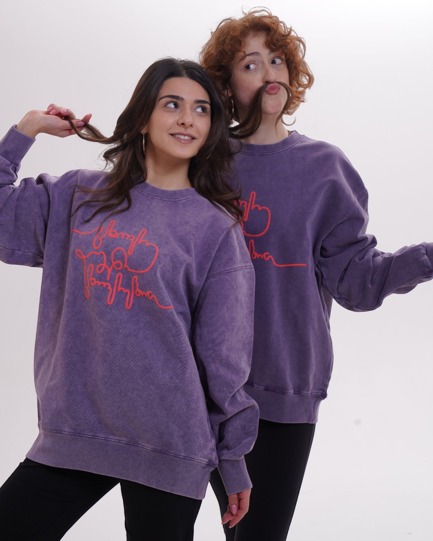 სვიტერი - 100% მჟავათი გარეცხილი ბამბა - იცხოვრე საკუთარი ცხოვრებით - იისფერი - ნარინჯისფერი - m² x ჯოვანი მორა