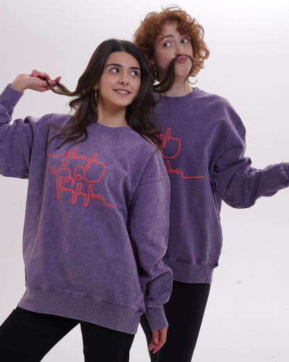 სვიტერი - 100% მჟავათი გარეცხილი ბამბა - იცხოვრე საკუთარი ცხოვრებით - იისფერი - ნარინჯისფერი - m² x ჯოვანი მორა