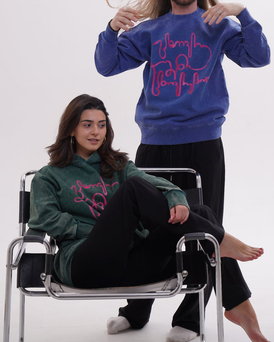 სვიტერი - 100% მჟავათი გარეცხილი ბამბა - იცხოვრე საკუთარი ცხოვრებით - ლურჯი - წითელი - m² x ჯოვანი მორა