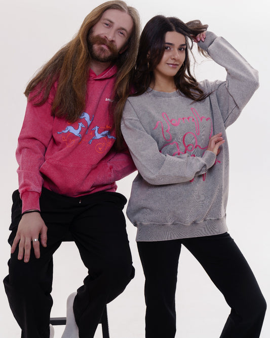 სვიტერი - 100% მჟავაში გარეცხილი ბამბა - იცხოვრე შენი ცხოვრებით - ნაცრისფერი - წითელი - m² x Giovanni Morra