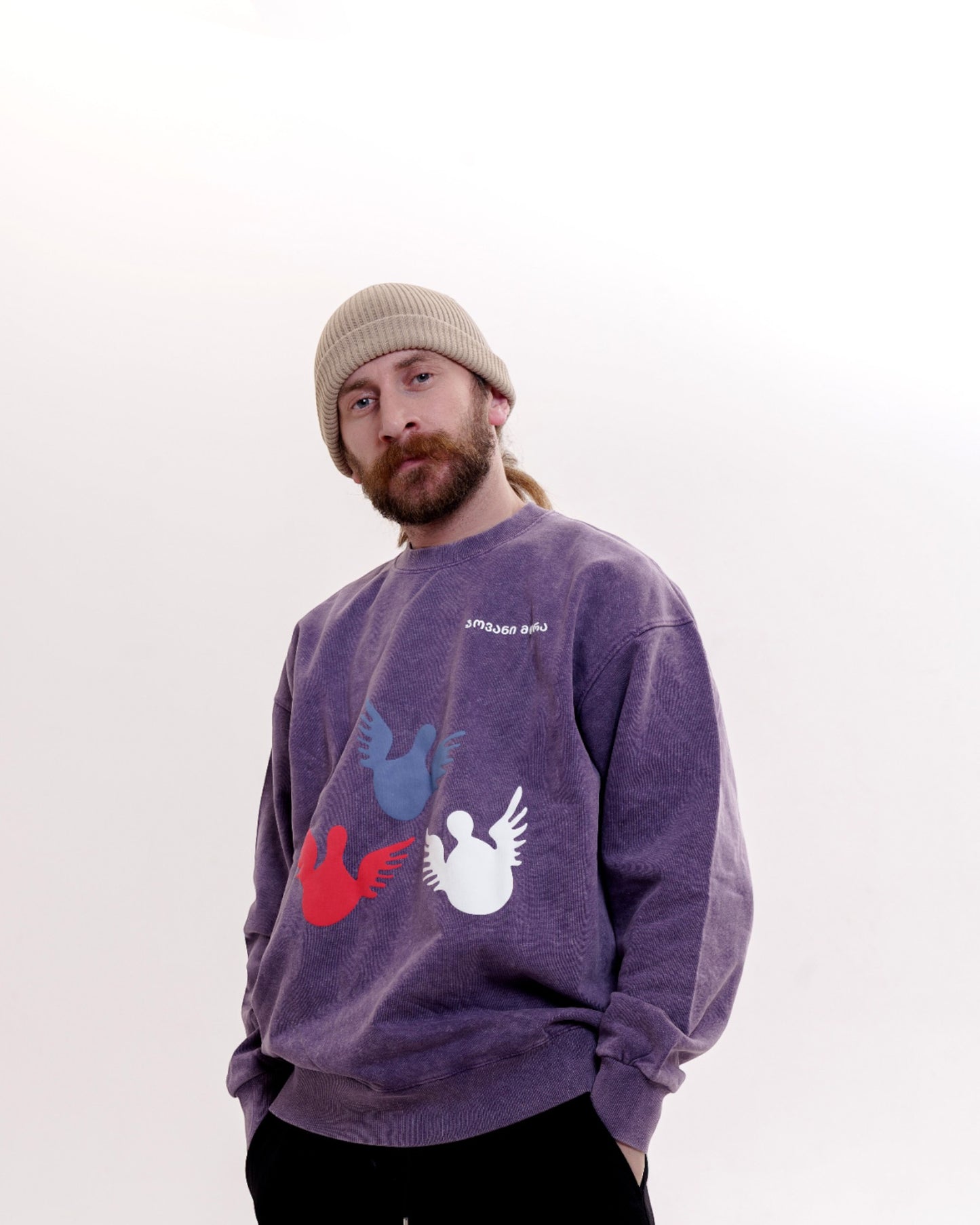 სვიტერი - 100% მჟავაში გარეცხილი ბამბა - ანგელოზები - იასამნისფერი