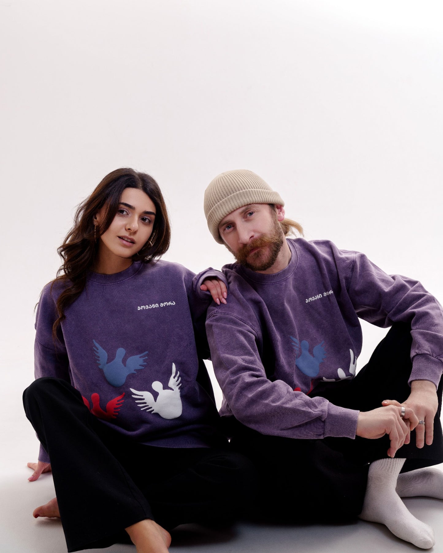 სვიტერი - 100% მჟავაში გარეცხილი ბამბა - ანგელოზები - იასამნისფერი